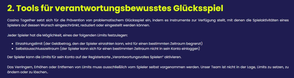 Informationen sind nicht das einzige, was im Casino Together das verantwortungsvolle Spielen ermöglicht