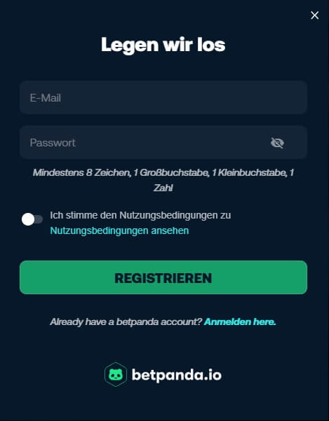 Mit nur wenigen Klicks ist die Betpanda Registrierung abgeschlossen