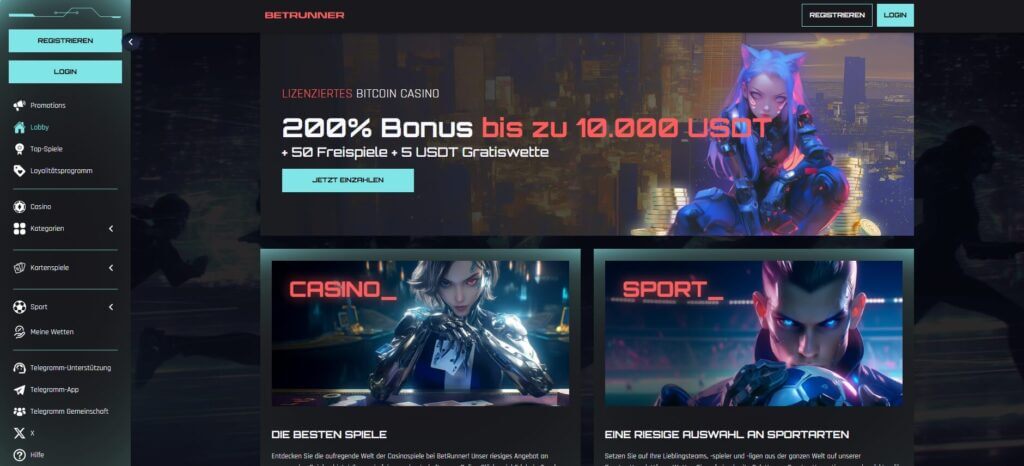Die Betrunner Webseite bewirbt den Willkommensbonus
