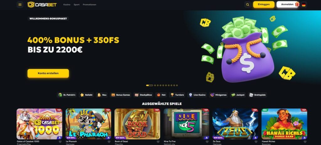 Die Casbaet Webseite bewirbt den Willkommensbonus