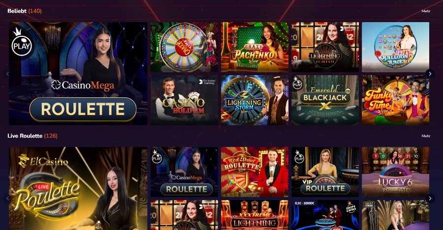 Der Live Casino Bereich bei CasinoMegaÂ