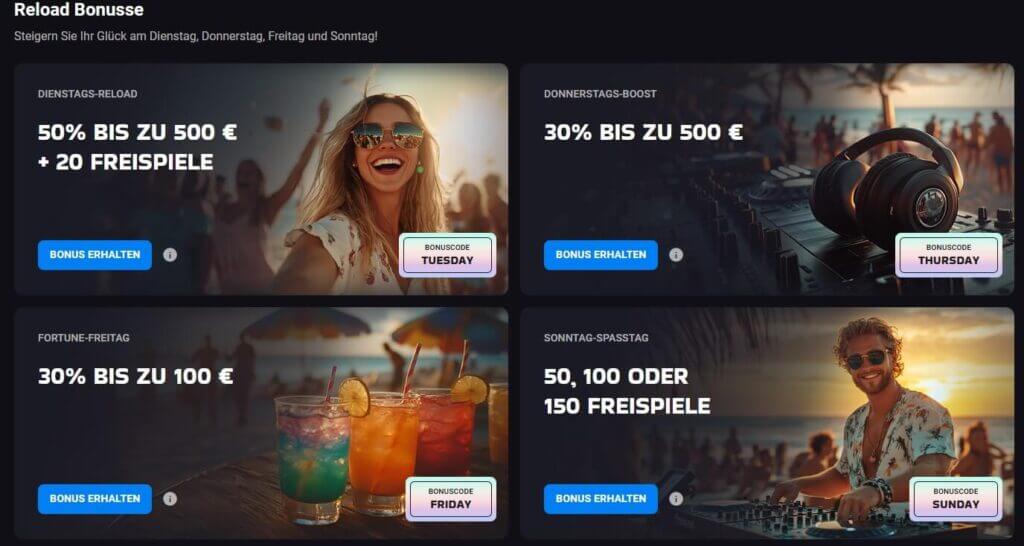 Vor allem Reload-Boni gibt es bei LuckyVibe