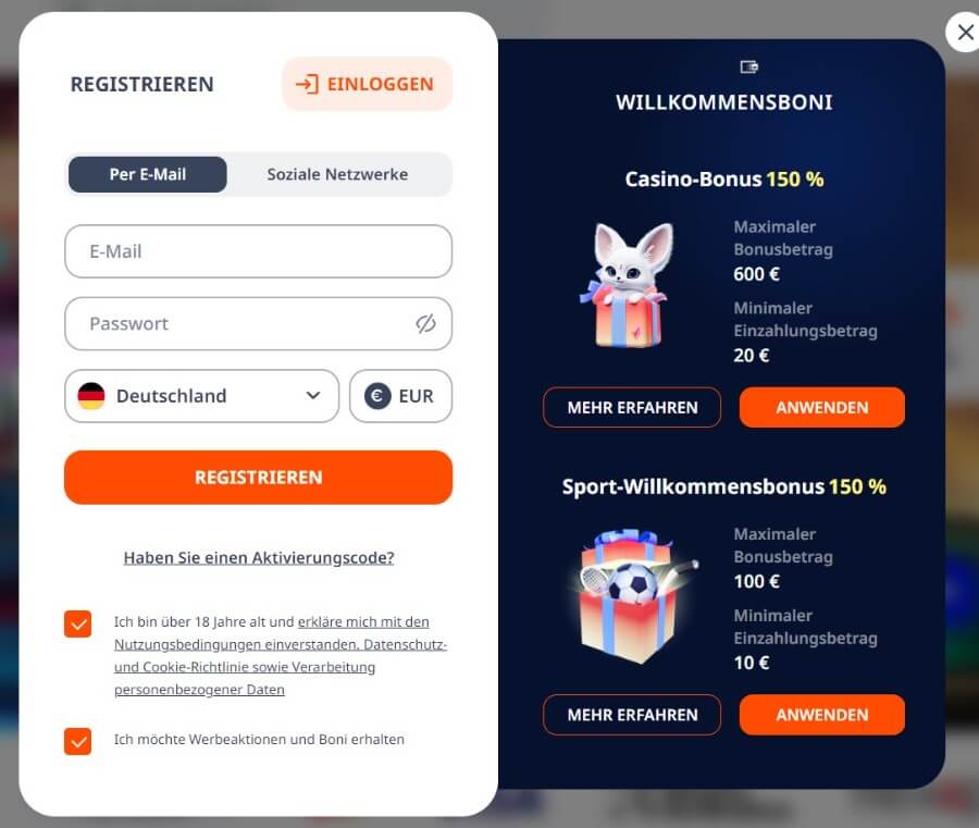 Anmeldung im Monro Casino