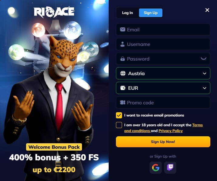 Die Rioace Registrierung ist schnell abgeschlossen