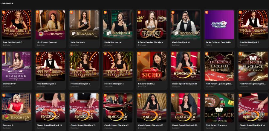 Die Live-Casino Lobby von Spades Queen