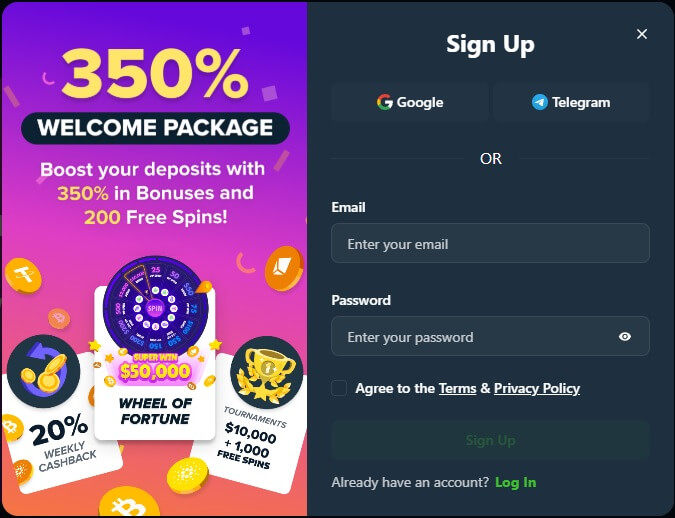 Die Wild.io Registrierung geht rasend schnell