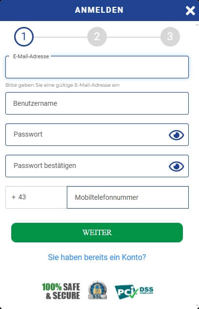 Nur drei Schritte werden für die Winspark Registrierung benötigt