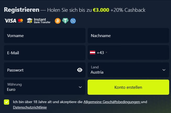In nur zwei Schritten ist die Winzter Registrierung abgeschlossen